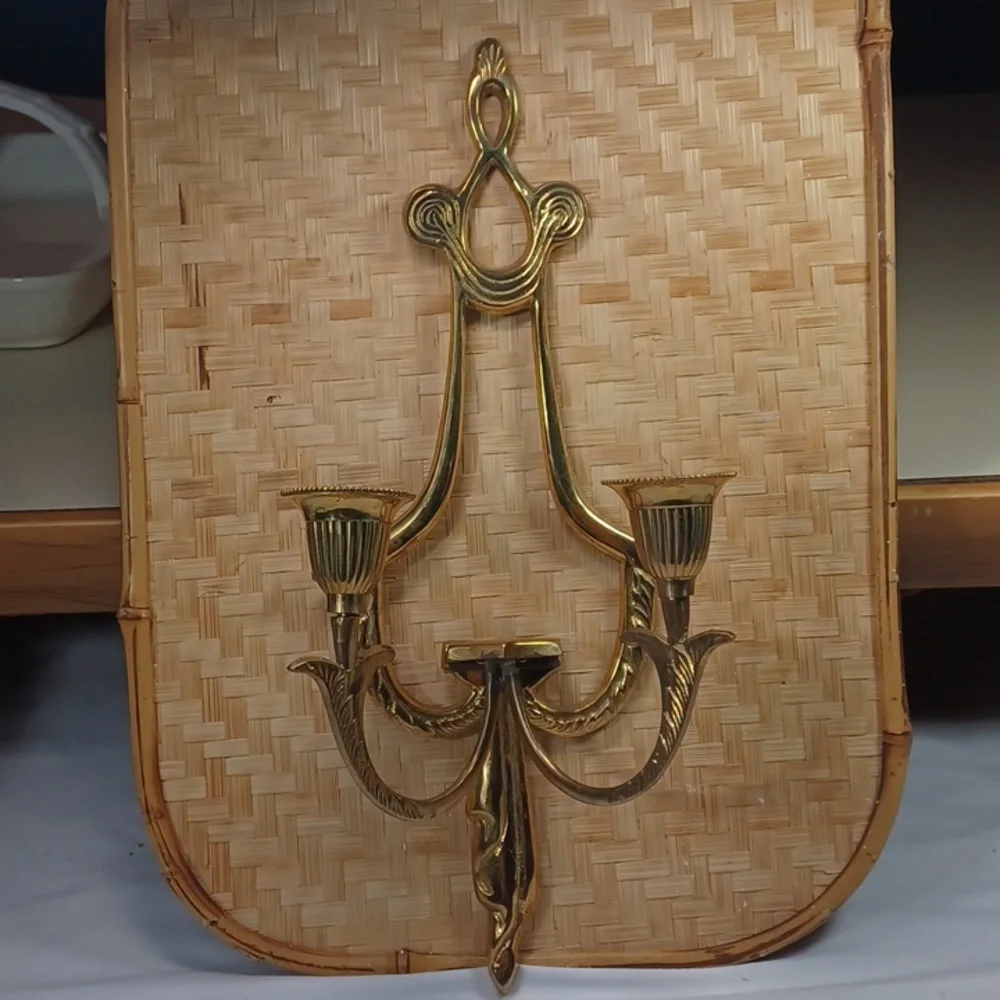 Brass Gold Wall Candle Holder NoGlobes Made In India 5Wx14 L